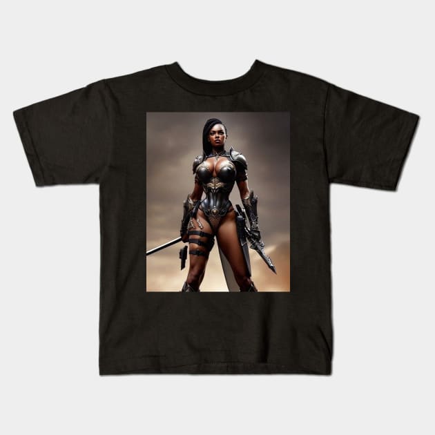 Black Beauty Warrior Sci-Fi Style T-Shirt Kids T-Shirt by MeatLuvers